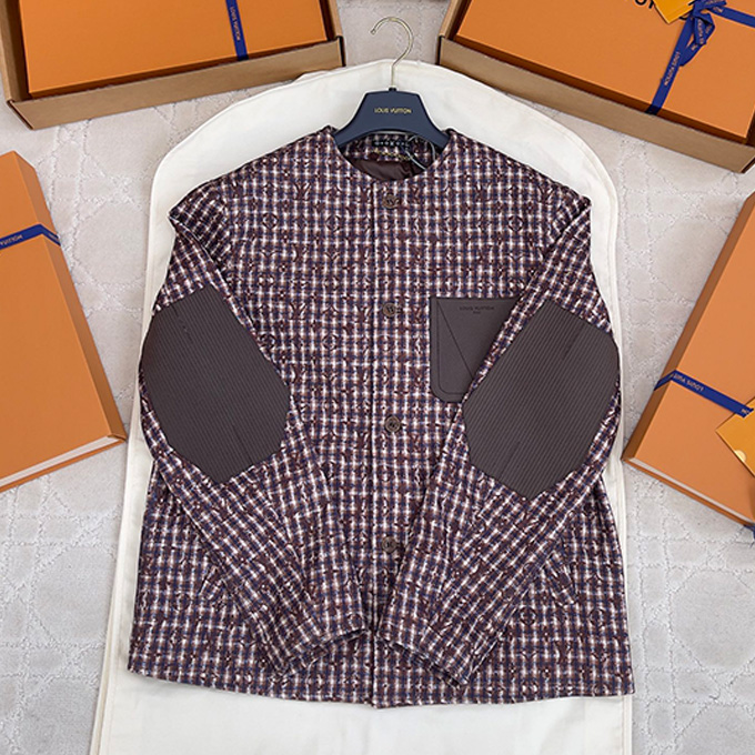 lv louis vuitton collarless tweed monogram jacket